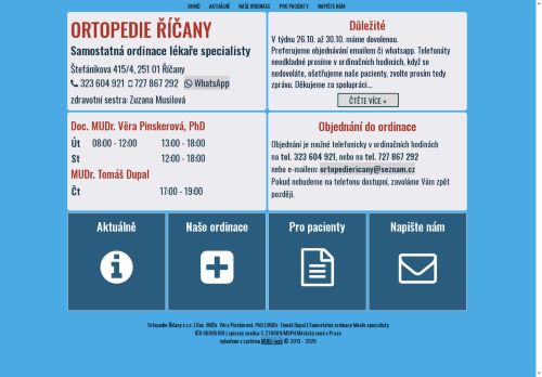 Zobrazit webové stránky Ortopedie Říčany - Doc. MUDr. Věra Pinskerová, Ph.D., MUDr. Tomáš Dupal