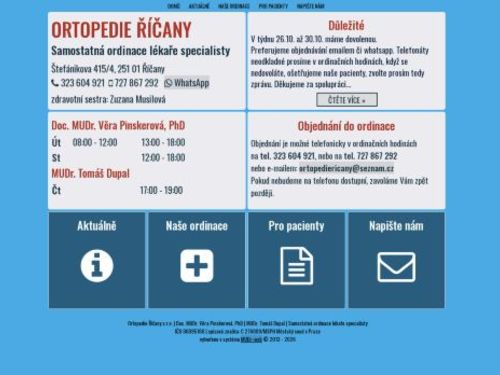 Ortopedie Říčany - Doc. MUDr. Věra Pinskerová, Ph.D., MUDr. Tomáš Dupal
