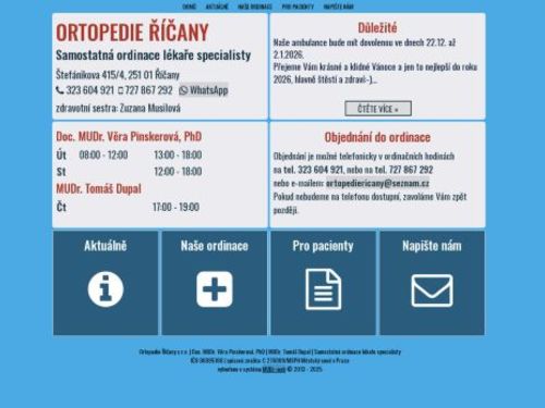 Ortopedie Říčany - Doc. MUDr. Věra Pinskerová, Ph.D., MUDr. Tomáš Dupal