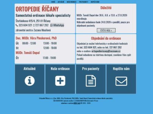 Ortopedie Říčany - Doc. MUDr. Věra Pinskerová, Ph.D., MUDr. Tomáš Dupal