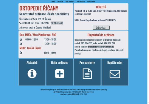 Zobrazit webové stránky Ortopedie Říčany - Doc. MUDr. Věra Pinskerová, Ph.D., MUDr. Tomáš Dupal