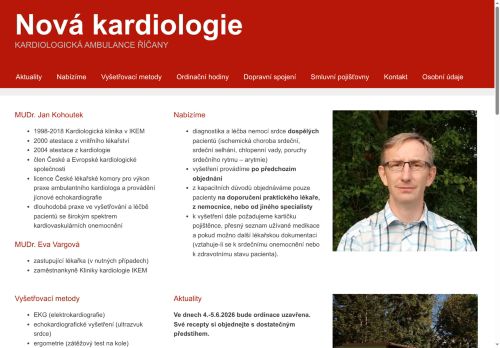 Zobrazit webové stránky Kardiologická ambulance - Nová kardiologie - MUDr. Jan Kohoutek