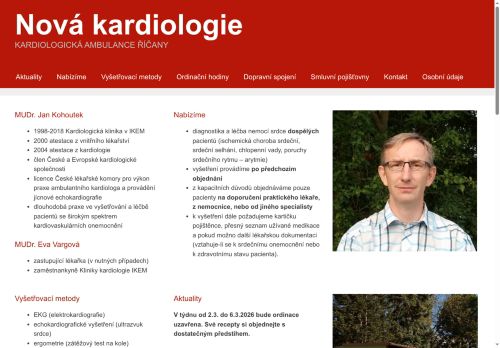 Zobrazit webové stránky Kardiologická ambulance - Nová kardiologie - MUDr. Jan Kohoutek
