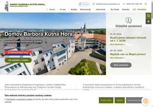 Webové stránky Domov Barbora Kutná Hora, poskytovatel sociálních služeb, Kutná Hora