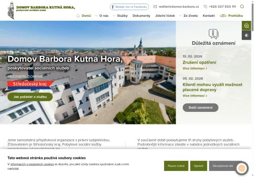 Webové stránky Domov Barbora Kutná Hora, poskytovatel sociálních služeb, Kutná Hora