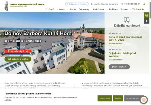 Webové stránky Domov Barbora Kutná Hora, poskytovatel sociálních služeb, Kutná Hora