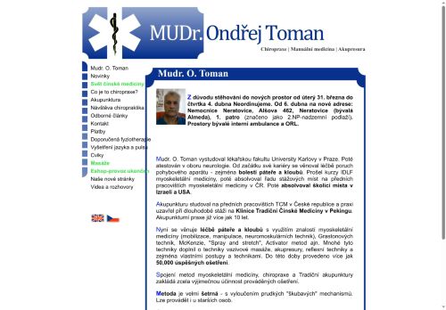 Zobrazit webové stránky Ambulance myoskeletální medicíny, chiropraxe a akupunktury - MUDr. Ondřej Toman
