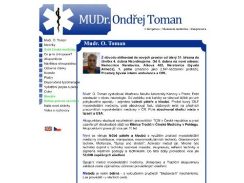Ambulance myoskeletální medicíny, chiropraxe a akupunktury - MUDr. Ondřej Toman
