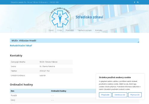 Zobrazit webové stránky Rehabilitační ambulance - Středisko zdraví spol. s.r.o. - MUDr. Vítězslav Hradil, MUDr. Renata Háková