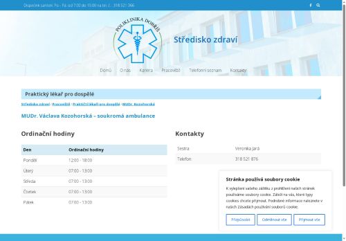 Zobrazit webové stránky Praktický lékař pro dospělé - MUDr. Václava Kozohorská