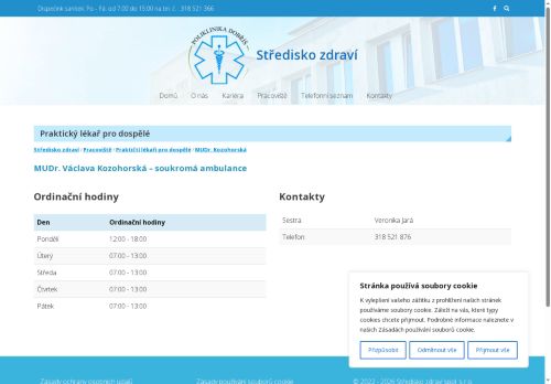 Zobrazit webové stránky Praktický lékař pro dospělé - MUDr. Václava Kozohorská