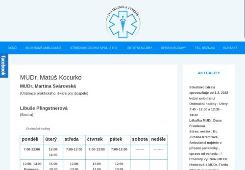 Zobrazit webové stránky Praktický lékař pro dospělé - Středisko zdraví spol. s.r.o. - MUDr. Matúš Kocurko, MUDr. Martina Svárovská