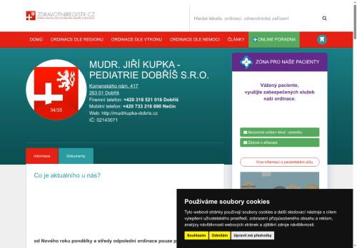Zobrazit webové stránky Praktický lékař pro děti a dorost - Pediatrie Dobříš s.r.o. - MUDr. Tereza Kupková (ordinace Nečín)
