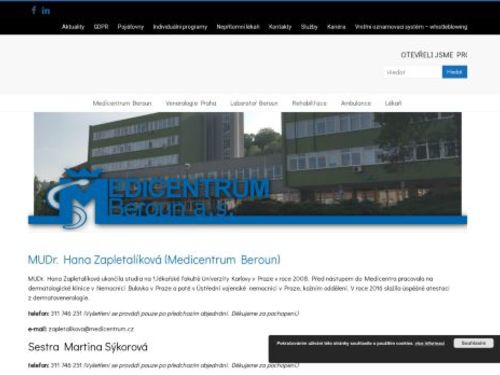Kožní ordinace Medicentrum Beroun - MUDr. Hana Zapletalíková