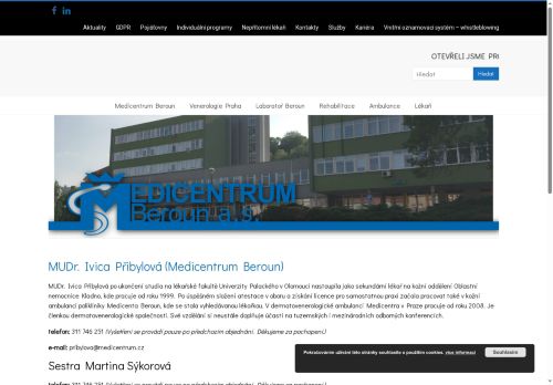 Zobrazit webové stránky Kožní ordinace Medicentrum Beroun - MUDr. Ivica Přibylová