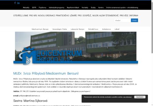 Zobrazit webové stránky Kožní ordinace Medicentrum Beroun - MUDr. Ivica Přibylová