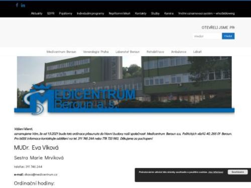 Praktický lékař pro dospělé Medicentrum Beroun - MUDr. Eva Vlková