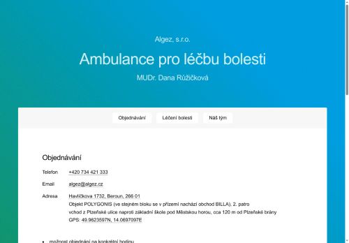 Zobrazit webové stránky Ambulance pro léčbu bolesti Algez s.r.o. - MUDr. Dana Růžičková