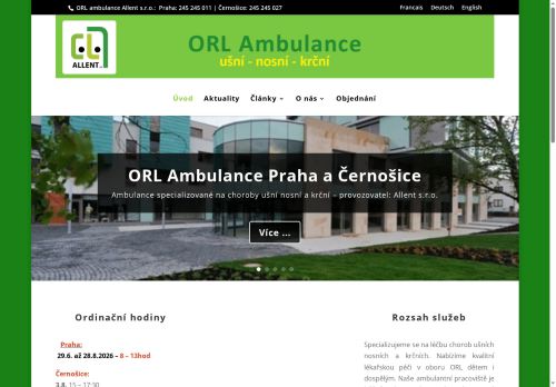 Zobrazit webové stránky ORL ambulance Allent - MUDr. Ondřej Suchý, MUDr. Petr Schalek Ph.D.