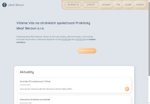 Zobrazit webové stránky Praktický lékař pro dospělé - MUDr. Vendula Rytířová, MUDr. Roman Kala