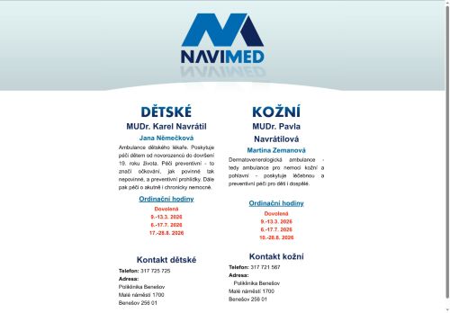 Zobrazit webové stránky Praktický lékař pro děti a dorost Navimed - MUDr. Karel Navrátil