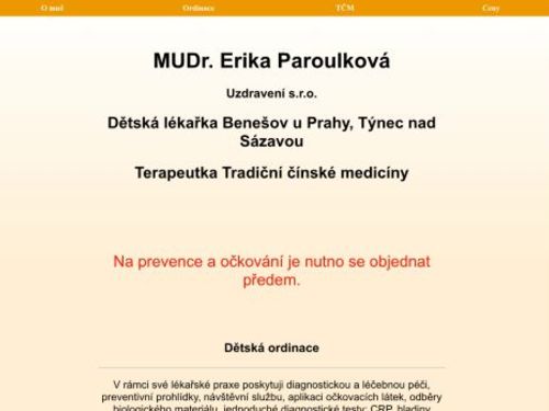 Praktický lékař pro děti a dorost Uzdravení s.r.o. - MUDr. Erika Paroulková