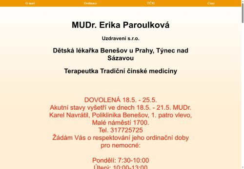 Zobrazit webové stránky Praktický lékař pro děti a dorost Uzdravení s.r.o. - MUDr. Erika Paroulková
