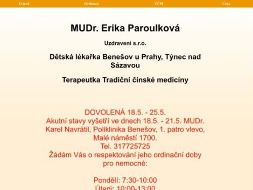 Praktický lékař pro děti a dorost Uzdravení s.r.o. - MUDr. Erika Paroulková