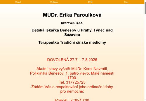 Zobrazit webové stránky Praktický lékař pro děti a dorost Uzdravení s.r.o. - MUDr. Erika Paroulková