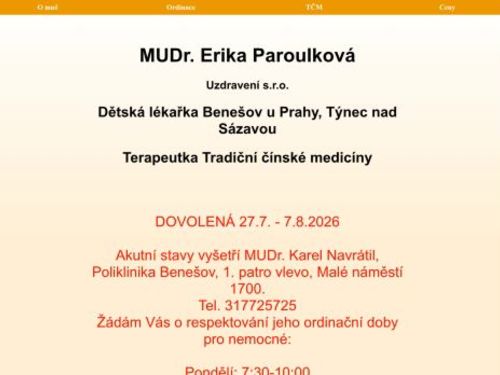 Praktický lékař pro děti a dorost Uzdravení s.r.o. - MUDr. Erika Paroulková