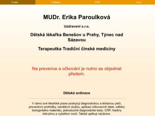 Praktický lékař pro děti a dorost Uzdravení s.r.o. - MUDr. Erika Paroulková