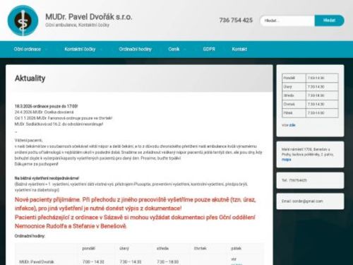 Oční ordinace - MUDr. Pavel Dvořák, MUDr. Adéla Dvořáková, MUDr. Lenka Farionová