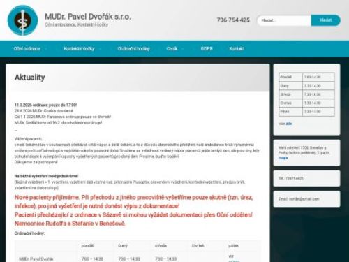 Oční ordinace - MUDr. Pavel Dvořák, MUDr. Adéla Dvořáková, MUDr. Lenka Farionová