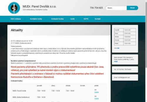 Zobrazit webové stránky Oční ordinace - MUDr. Pavel Dvořák, MUDr. Adéla Dvořáková, MUDr. Lenka Farionová