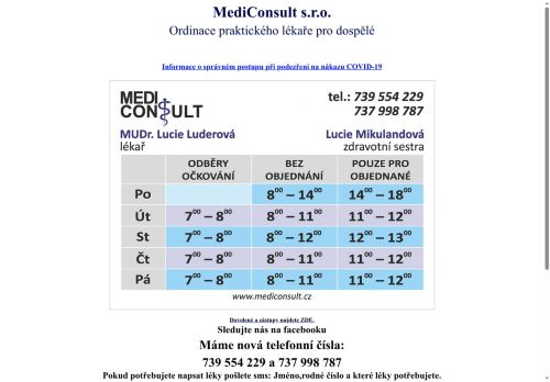 Zobrazit webové stránky Praktický lékař pro dospělé MediConsult - MUDr. Lucie Luderová