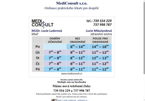 Zobrazit webové stránky Praktický lékař pro dospělé MediConsult - MUDr. Lucie Luderová