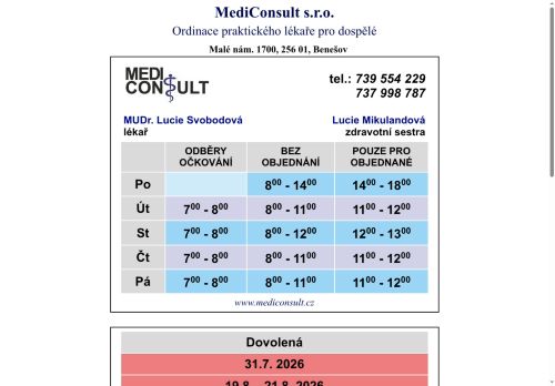 Zobrazit webové stránky Praktický lékař pro dospělé MediConsult - MUDr. Lucie Luderová