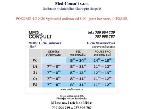 Praktický lékař pro dospělé MediConsult - MUDr. Lucie Luderová