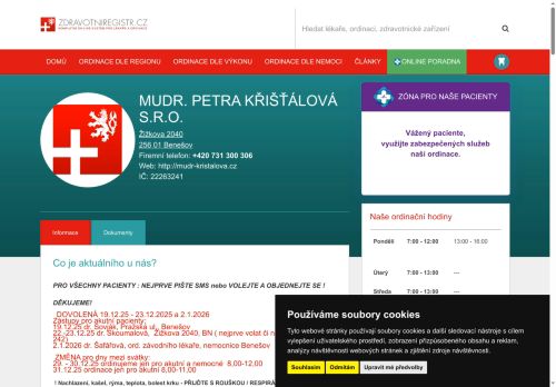 Zobrazit webové stránky Praktický lékař pro dospělé - MUDr. Petra Křišťálová