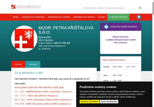 Zobrazit webové stránky Praktický lékař pro dospělé - MUDr. Petra Křišťálová