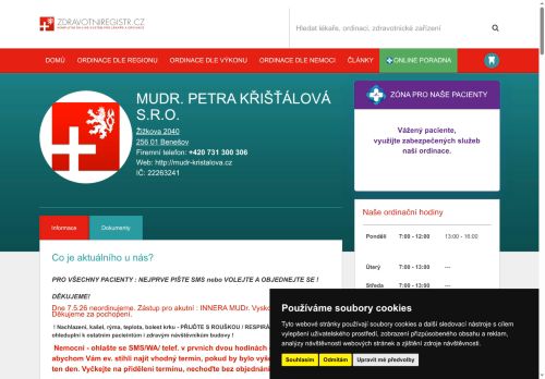 Zobrazit webové stránky Praktický lékař pro dospělé - MUDr. Petra Křišťálová
