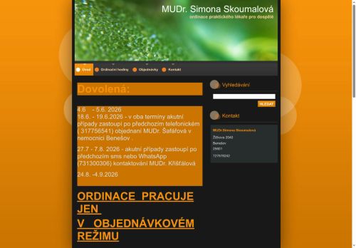 Zobrazit webové stránky Praktický lékař pro dospělé - MUDr. Simona Skoumalová