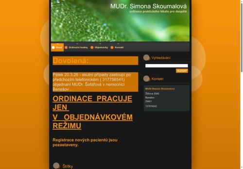 Zobrazit webové stránky Praktický lékař pro dospělé - MUDr. Simona Skoumalová