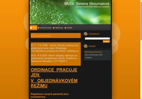 Zobrazit webové stránky Praktický lékař pro dospělé - MUDr. Simona Skoumalová