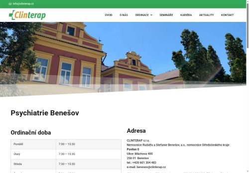 Zobrazit webové stránky Psychiatrie CLINTERAP Benešov - MUDr. Yvona Hendrychová