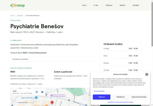 Zobrazit webové stránky Psychiatrie CLINTERAP Benešov - MUDr. Yvona Hendrychová