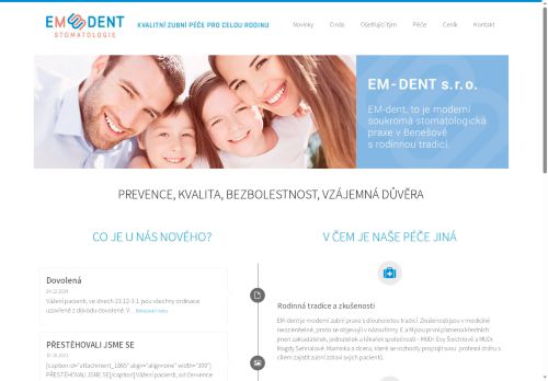 Zobrazit webové stránky Zubní ordinace EM-dent - MUDr. Eva Šlechtová, MUDr. Petra Kuchařová