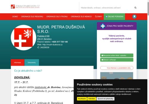 Zobrazit webové stránky Praktický lékař pro dospělé - MUDr. Petra Dušková