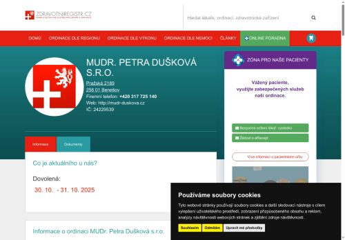 Zobrazit webové stránky Praktický lékař pro dospělé - MUDr. Petra Dušková