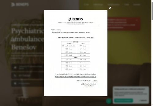Zobrazit webové stránky Psychiatrická ambulance BENEPS - MUDr. Katarína Hánělová, MUDr. Halka Korcová, MUDr. Zuzana Řeřichová